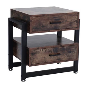 Metal Frame Bedside Table Cabinet Nightstand Side Drawer & Shelf Storage Bedroom - Picture 1 of 12