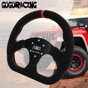 320mm Aluminum Black Suede Red Stitch Flat Bottom D-Shape Steering Wheel Black - Picture 1 of 10
