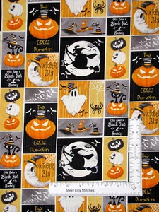 Halloween Fabric Olde Salem Glow Dark Pumpkin Patch Cotton by Henry Glass Yard - Picture 1 of 1