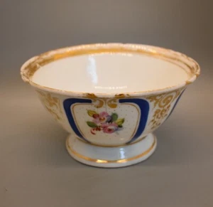 Olla de caché Old Paris 6,75" cuenco de basura azul cobalto oro pintado flores rosas - Imagen 1 de 12