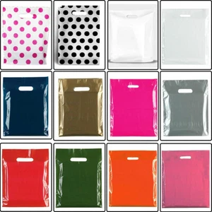 COLOURED PLASTIC CARRIER BAGS GIFT|JEWELLERY|FASHION|BOUTIQUE|SHOP DISPLAY - Picture 1 of 12