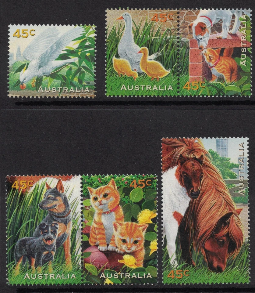 Australia: Scott 1558-1563- MNH Set of 6- Pets: Ducks, Dogs, Pony- 1996-97- mint - Image 1 of 1
