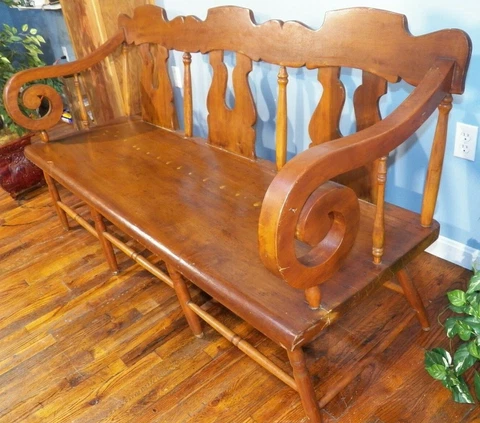 Antique Country Empire Settee Bench wide Plank Seat hall porch Primitive Cover