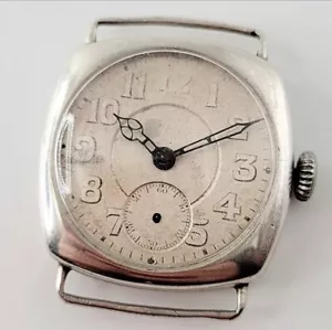 1916 SILVER HALLMARKED CUSHION CASE WW1 TRENCH WATCH BRITISH ARMY MILITARY MENS - Picture 1 of 6
