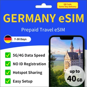 [ SIM ] Germany Travel eSIM 40 GB / 7-30 Days 5G 4G ✨Same-Day Delivery - Picture 1 of 7