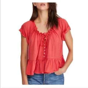 Free People Charlie Coral Ruffle Crop Top Pheasant BOHO Size S - Picture 1 of 13