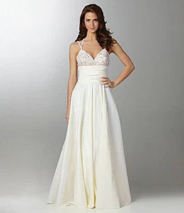 JS Collections Empire Waist Chiffon Wedding Gown SZ 10 Ivory - Picture 1 of 1