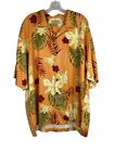 Tommy Bahama Hawaiian Silk Button Shirt Orange w Ivory Orchids Flowers Size XL