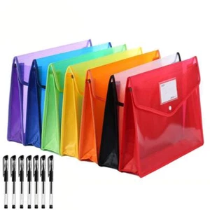 7 Pack File Folder, Expandable Poly Envelopes B4 Plastic Document Folder Button - Picture 1 of 7