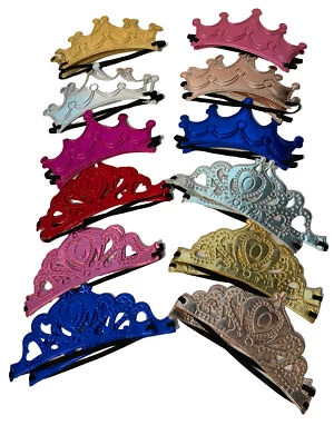 24 Multicolor Royal Shiny Crown Headpieces w elastic strap & self-adhesive gems - Image 1 of 4