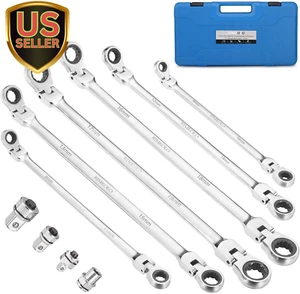 6-Piece Extra Long Flex-Head Ratcheting Wrench Set, 72-Tooth Double Box End W... - Picture 1 of 12