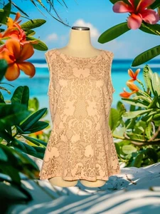 APT 9 Lace LAYERED Peplum Top Shirt Orange Chiffon PAISLEY Women's Size Large - Picture 1 of 13