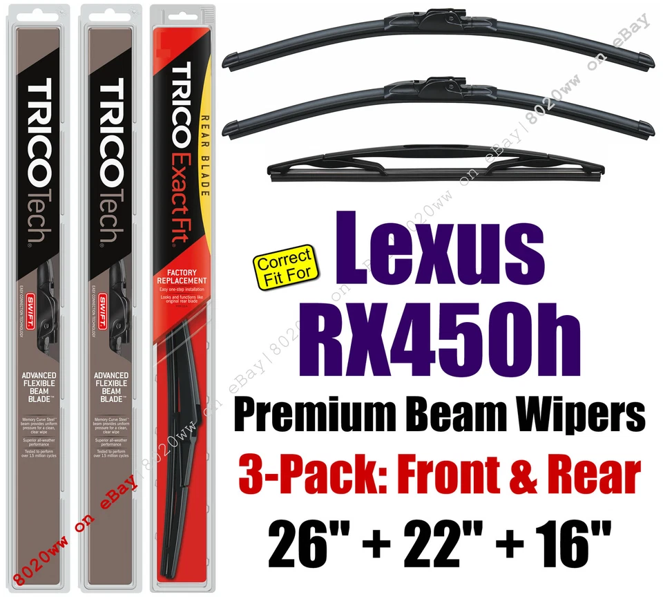 Wipers 3pk Premium Front Special Rear - fit 2010-2015 Lexus RX450h 19260/220/16A - Image 1 of 1