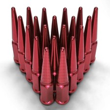 Extended Spike Lug Nuts 9/16"-18 RH SAE Red 20 Pcs Ford Chevy Dodge GMC