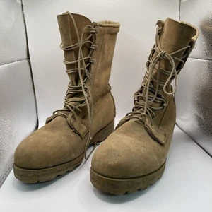 Mens Beige Leather Lace-up Military Boots Sz 8.0 W - Picture 1 of 24