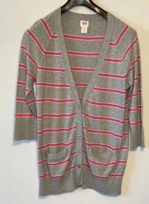 Cárdigan Mossimo Gris Rosa Rayas Cuello en V Abotonado Acanalado Manga 3/4 XXL Foto 1 de 4