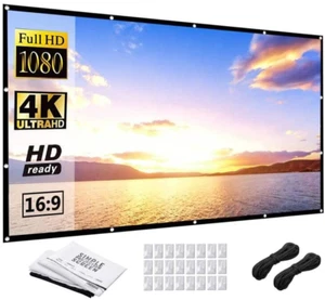Projector Screen 150 Inch 16:9 HD Foldable Anti-Crease Portable Projection Movie - Picture 1 of 12