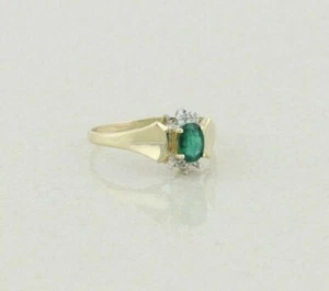 1.03 Carats Natural Green Emerald and Diamonds Ring 14k Yellow Gold - Picture 1 of 2