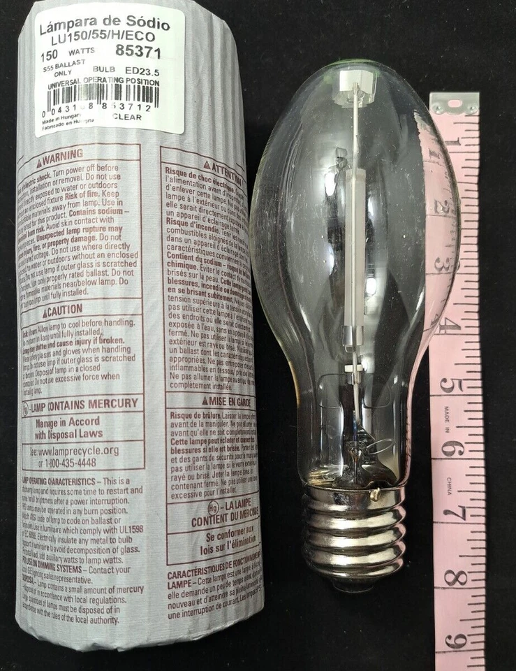 New GE 85371 LU150/55/H/ECO ED23.5 Clear High Pressure Sodium Bulb 150 Watts - Image 1 of 3