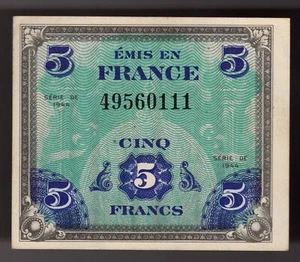1944 France WWII Allied Military Currency, 5 Francs. Pic# 115 UNC - Picture 1 of 2
