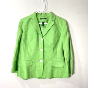 Lauren Ralph Lauren Kelly Green Linen Silk Prep Professional Blazer 8 Corpcore - Picture 1 of 17