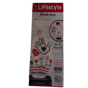 BePuzzled Lifestyle Do It Yourself Puzzle Vase Kids Crafts w 8 Color Markers NEW - Picture 1 of 4