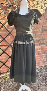 Sweet 1940s Black Crepe Dress With Lace Detailing And Bows Size Small - Picture 1 of 6