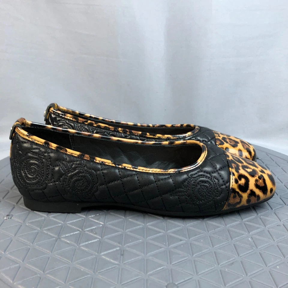 Taryn Rose Womens Quilted Leather Ballet Flats Reese Nappa Leopard Black Size 5 - Image 1 of 4