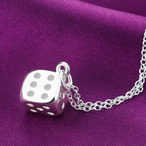 Genuino 925 Plata Esterlina Dados Colgante Cable Cadena Collar para Mujer y Hombre - Imagen 1 de 6