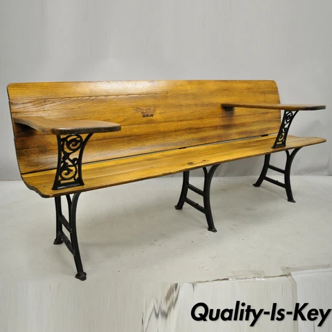 Antique Cast Iron and Oak Wood 72" Long Victorian School Work Bench Desk Cover