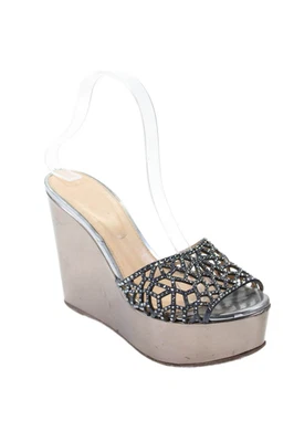 Sergio Rossi Womens Wedge Heel Platform Crystal Slide Sandals Blue Size 39 - Image 1 of 4