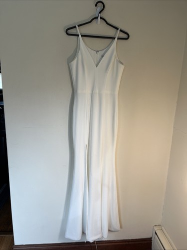 OFF WHITE vestito la popolazione S iris spacco abito crepe bianco sporco maxi dress