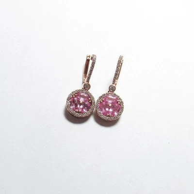 Pendientes Estate de diamantes y zafiros rosados perforados naturales de oro rosa de 14 quilates de 4,00 quilates Foto 1 de 3