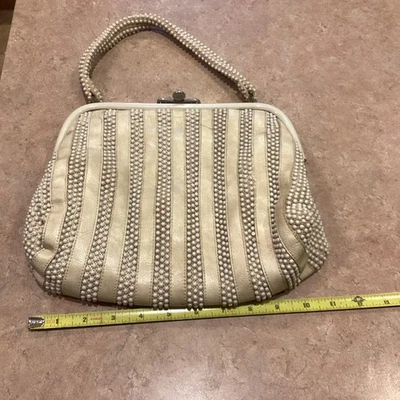 Vintage 1950's Beaded Purse Bag Cream 11x9x4 Collectible - Image 1 of 4