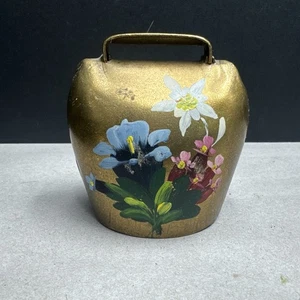 Messing handbemalte Blumen Schweiz Kuh/Ziege Glocke Liechenstein 3,5" hoch - Bild 1 von 10