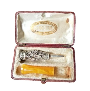 Antique Victorian Silver Filigree Cheroot Holder in Case circa 1900 - Picture 1 of 13