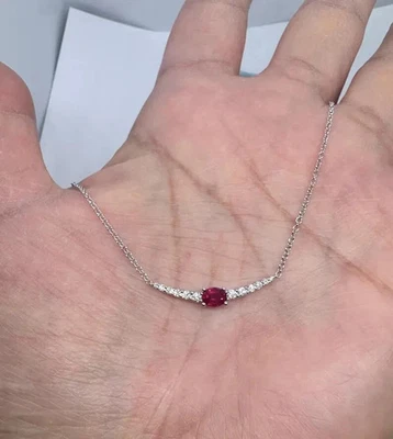 14k White Gold Plated 2.00Ct Oval  Lab-Created Ruby  Bar Pendant WOMEN - Image 1 of 4