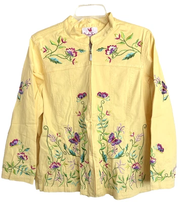 Quacker Factory Jacket Womens Medium Embroidered Floral Butterfly Zip Boho - Image 1 of 4