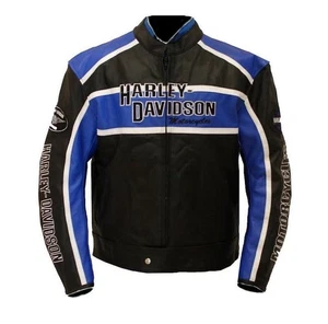 Harley-Davidson Herren Schwarz Lederjacke Rindsleder Biker Motorrad Reiten Mantel - Bild 1 von 4