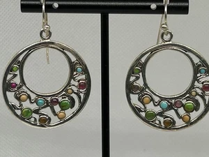 Vintage BARSE  925 Sterling Dangling Earrings Semi-Precious Stones - Picture 1 of 8
