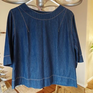 Tricot Comme des Garcons  Dk Denim Women Top 3/4  Sleeve Mustard Stitch Med EUC - Bild 1 von 10