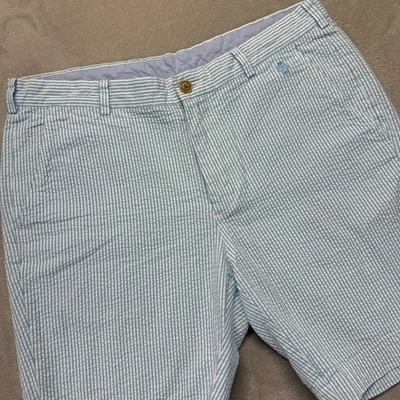 Pantalones Cortos Brooks Brothers Para Hombre 36 Azul Seersucker Rayas Rojo Vellón 8" Preppy Foto 1 de 4