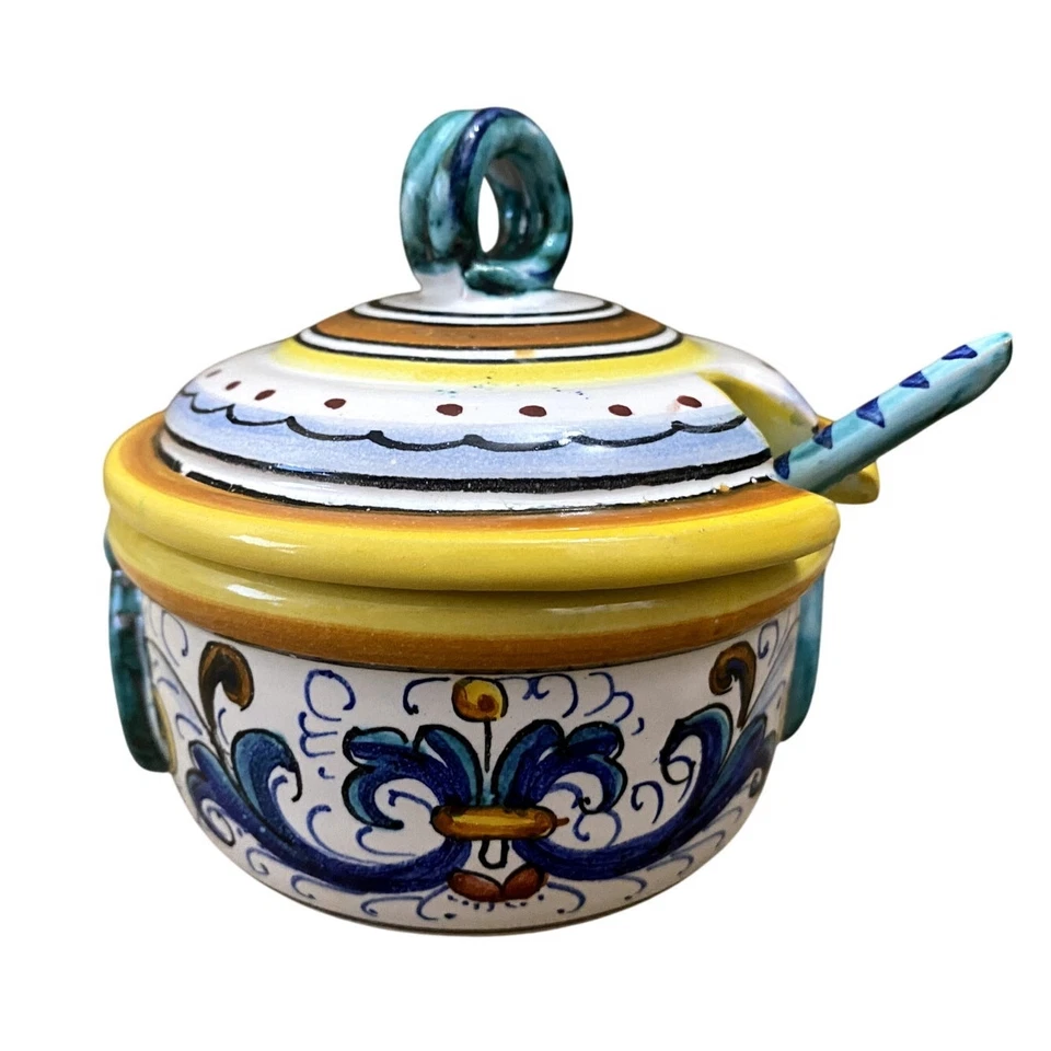 Tazón de queso/azúcar de cerámica artística de mayólica Ricco Deruta - Hecho a mano en Italia Foto 1 de 4