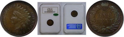 1886 T-2 1C Indian Head Cent NGC Proof 65 BN CAC - Image 1 of 3