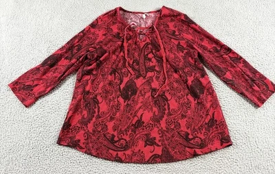 Blusa Top Cato Mujer Manga 3/4 Cuello en V Roja Negra Cachemira Talla Grande 18/20W Foto 1 de 4