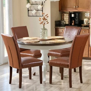 Upholstered Parsons Dining Chairs Set of 4, PU Leather Dining Room Kitchen Si... - Picture 1 of 8