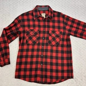 Vintage L.L. Bean Shirt Wool Red Black Size M Flannel USA Buffalo Plaid - Picture 1 of 5