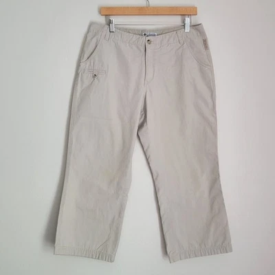 Calça Capri Feminina Columbia Tamanho 10 Bege Pequenas Manchas Caminhada Ao Ar Livre Acampamento Viagem - Imagem 1 de 4
