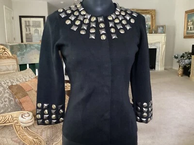 Suéter de Lana Negro con Ojal con Botones Per Se Talla S Foto 1 de 4