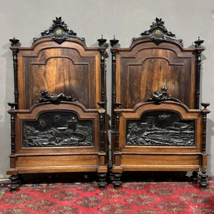 Magnifica coppia di letti antichi intagliati epoca XIX secolo - Foto 1 di 16